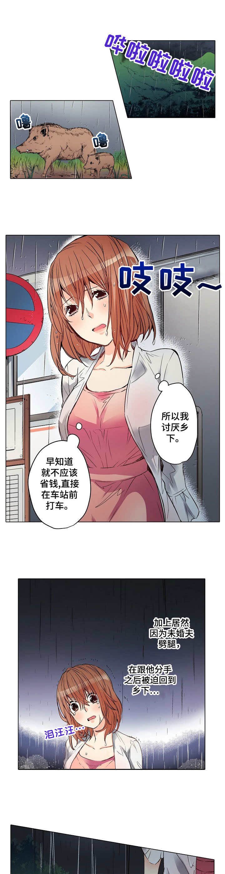 乡野小夫妻最新视频漫画,第1章：雨夜来客1图